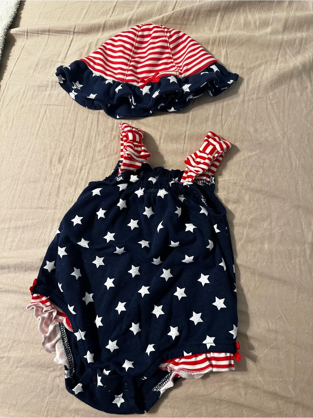 Baby Star Print Navy One-Piece Bodysuit with Matching Hat
